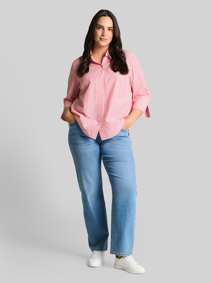 Plus Size - Overhemdblouse met streepjesmotief door Women Plus Size, soft coral white thin stripe