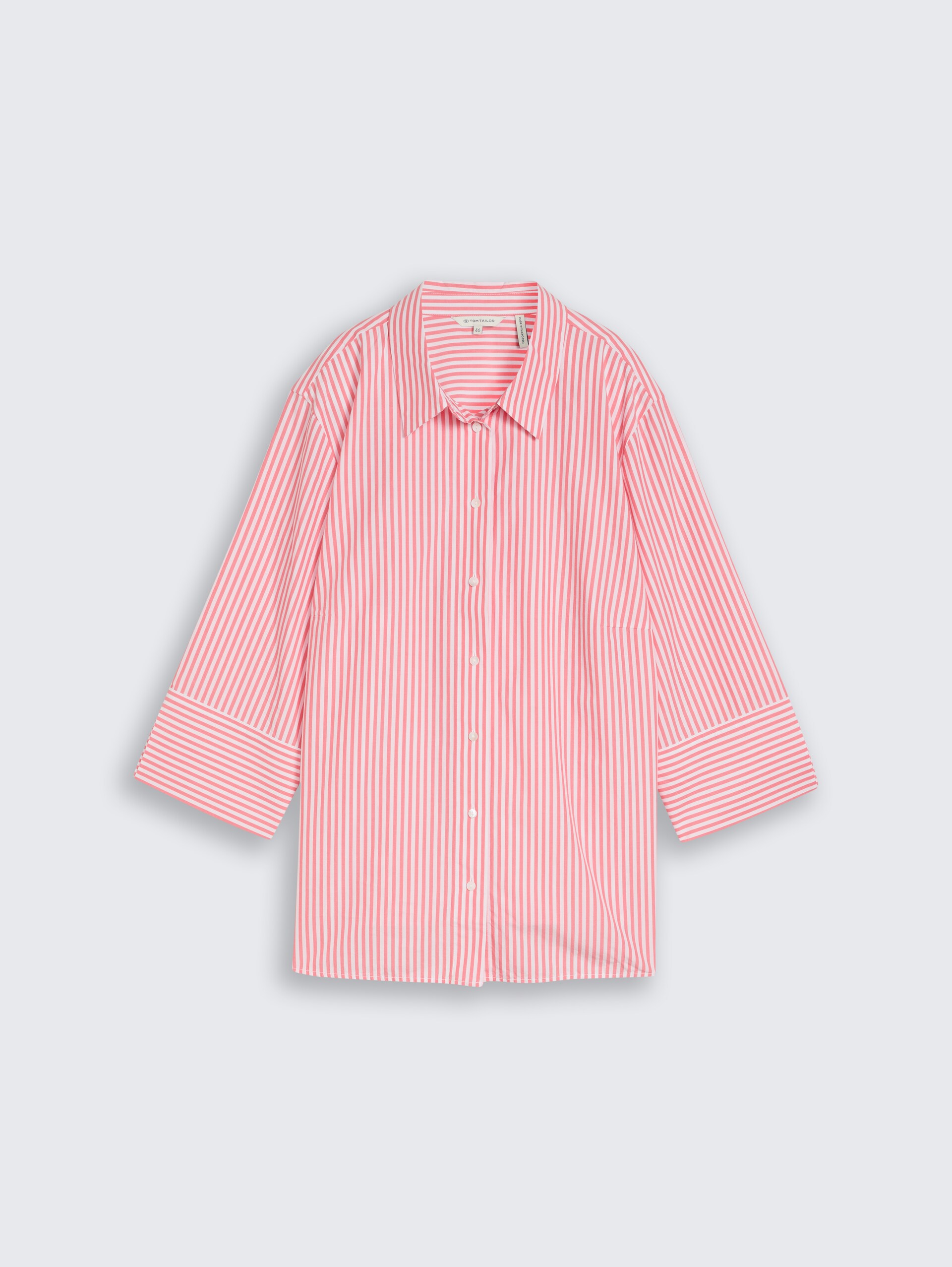 Plus Size - Overhemdblouse met streepjesmotief - soft coral white thin stripe - Product vooraanzicht