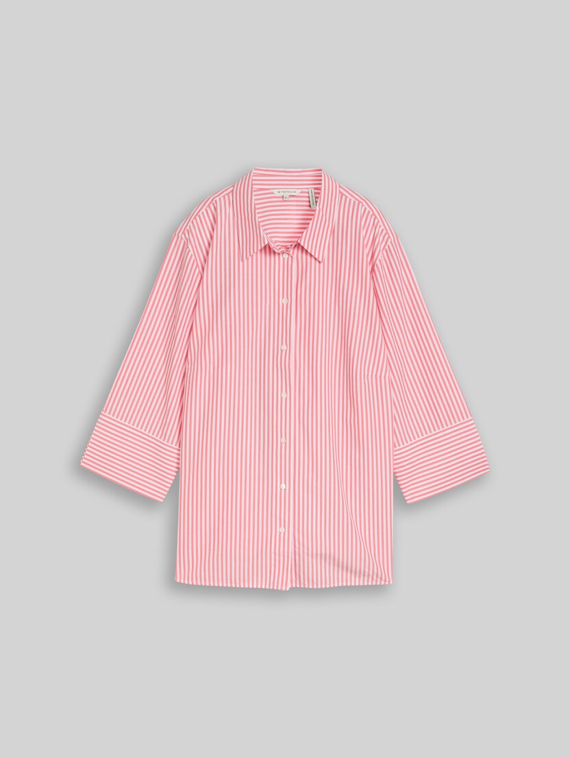 Plus Size - shirt blouse with striped pattern by Women Plus Size, soft coral white thin stripe