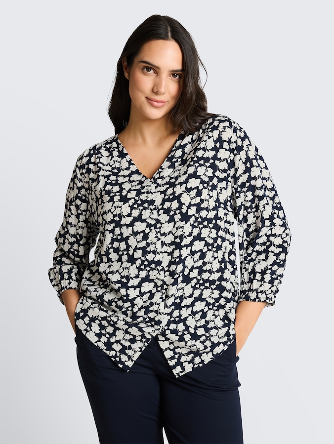 Plus Size - Blouse van viscose door Women Plus Size, blue ginkgo minimal