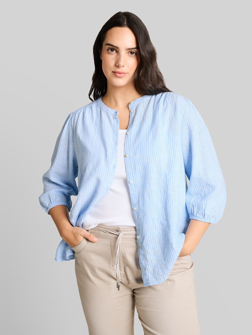 Plus Size - Blouse with linen blend by Women Plus Size, fjord blue irregular stripe