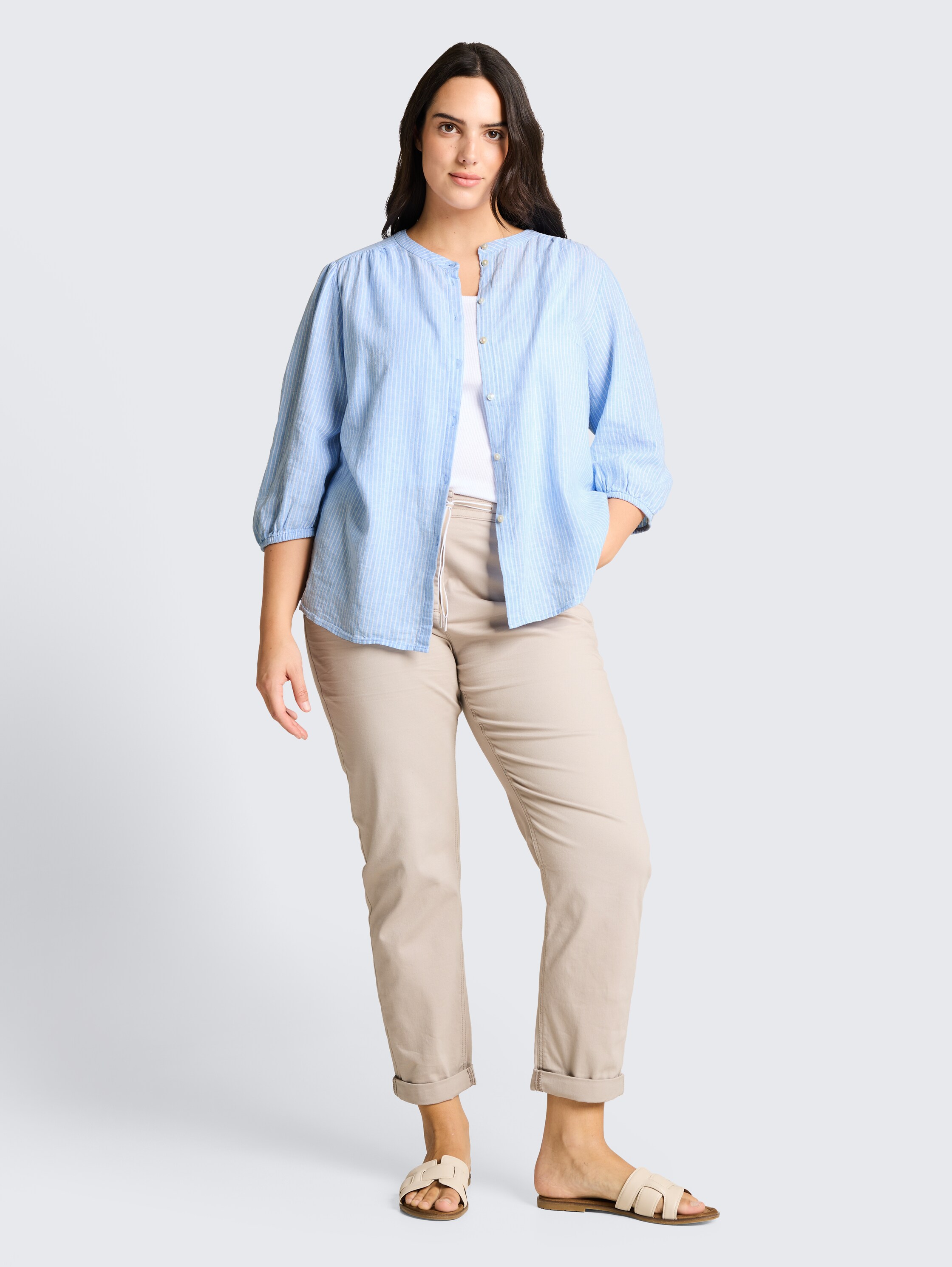 Plus Size - Bluse mit Leinenanteil - fjord_blue_irregular_stripe - 