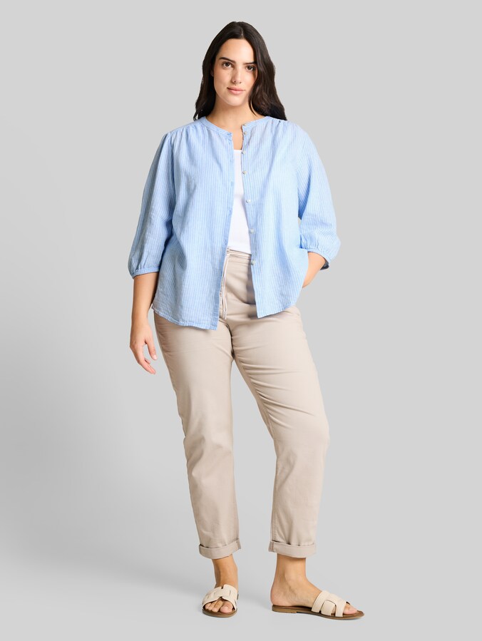 Plus Size - Blouse met linnen door Women Plus Size, fjord blue irregular stripe