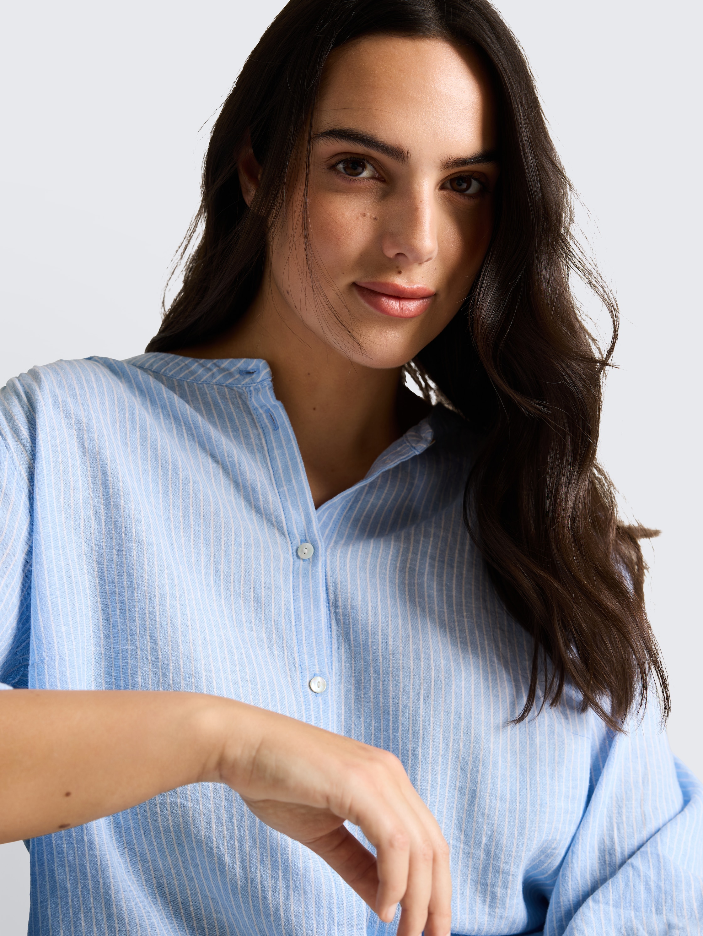 Plus Size - Bluse mit Leinenanteil - fjord_blue_irregular_stripe - 