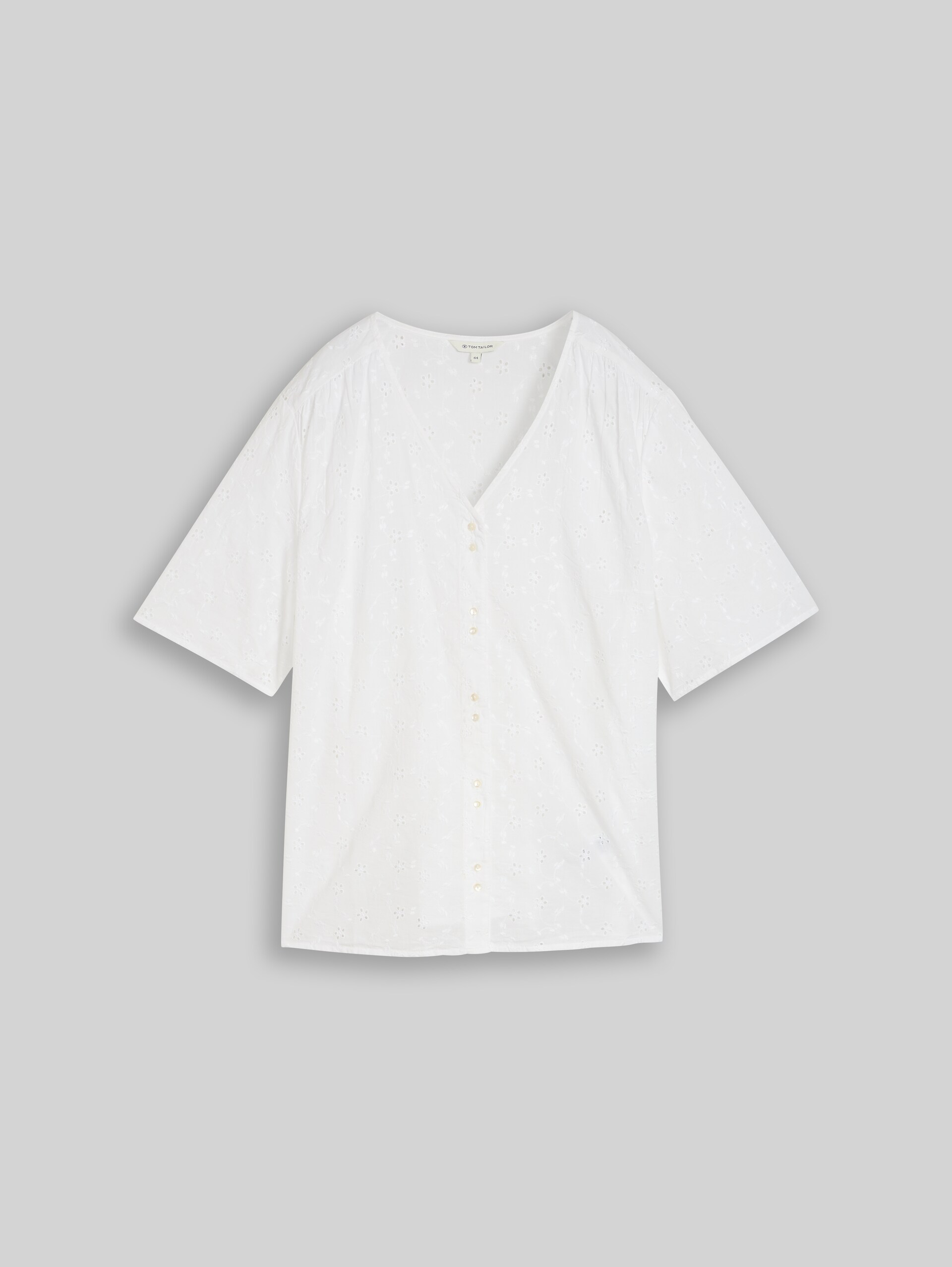 Plus Size - Blouse with eyelet embroidery - White - Front product view