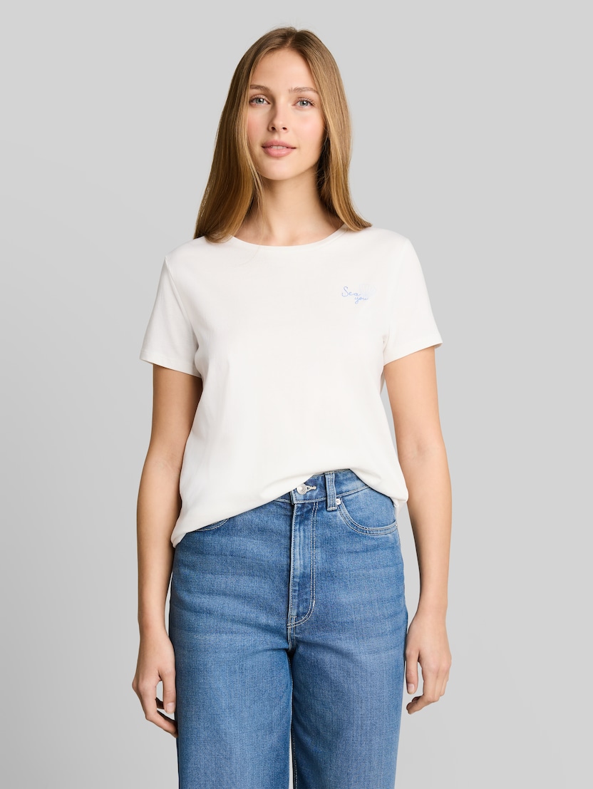 T-shirt met borduursel door Denim Female, off white