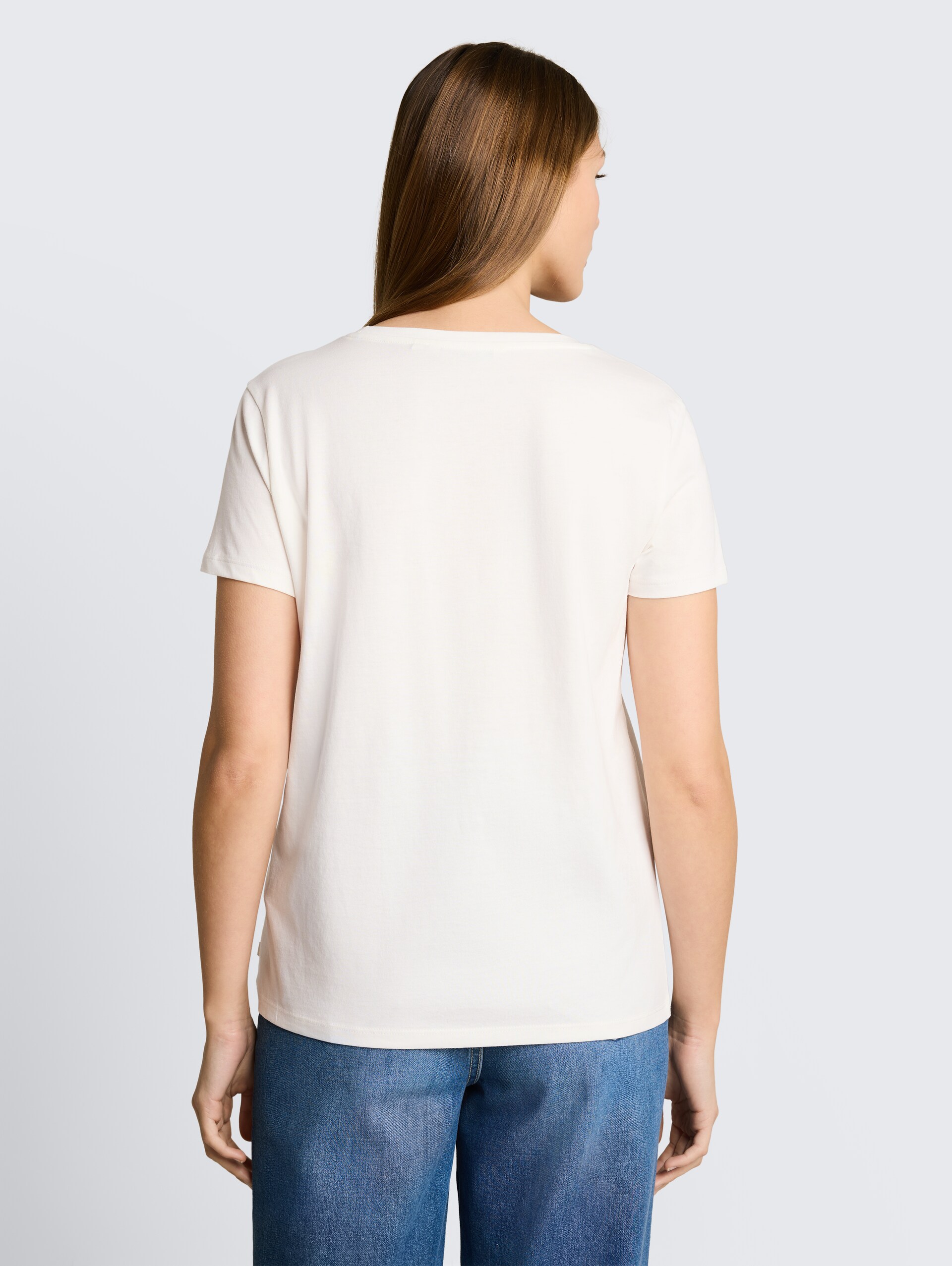 T-shirt met borduursel - off white - Neklijn model-achteraanzicht