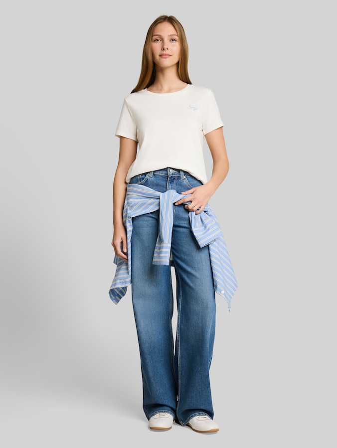 T-Shirt mit Stickerei von Denim Female, off white