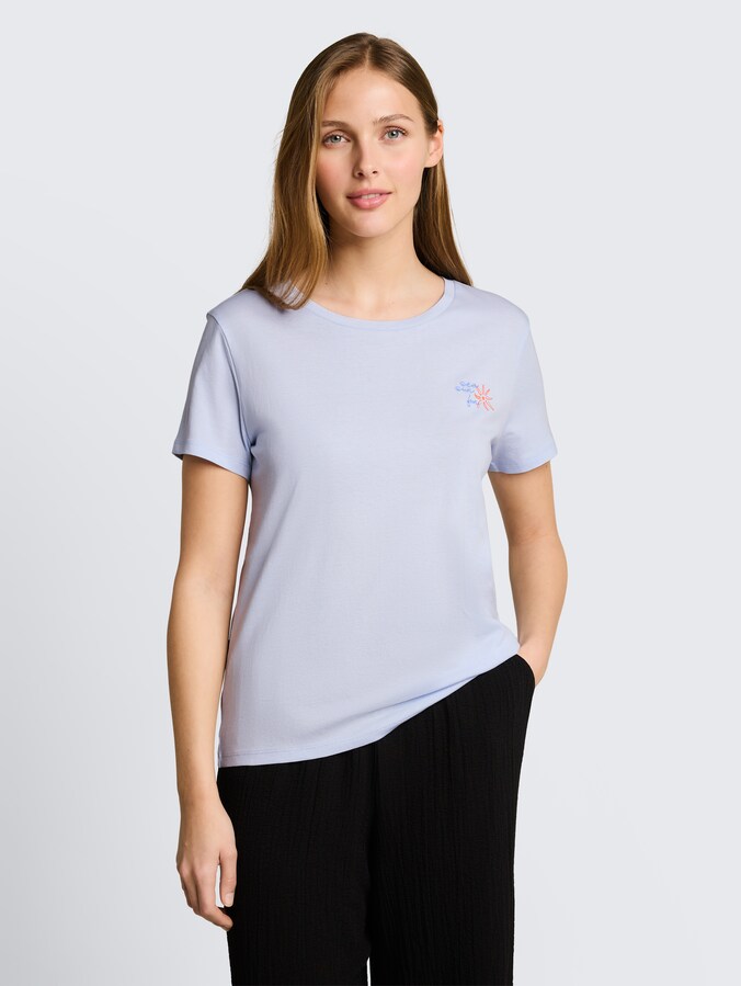 T-Shirt mit Stickerei von Denim Female, mountain sky blue