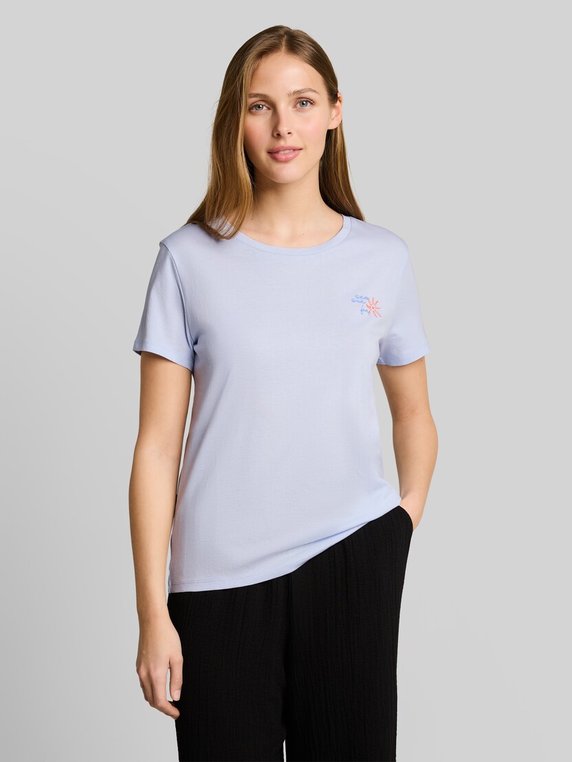 T-shirt with embroidery by Denim Female, mountain sky blue
