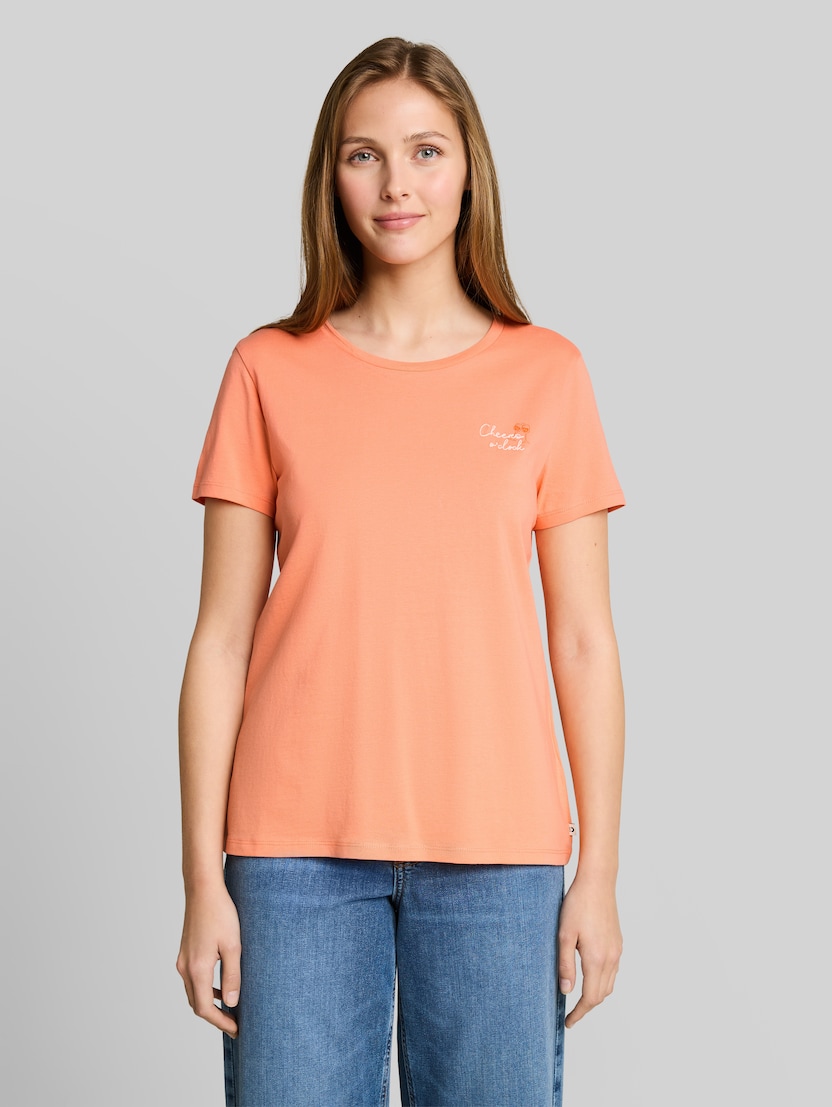 T-Shirt mit Stickerei von Denim Female, bright coral
