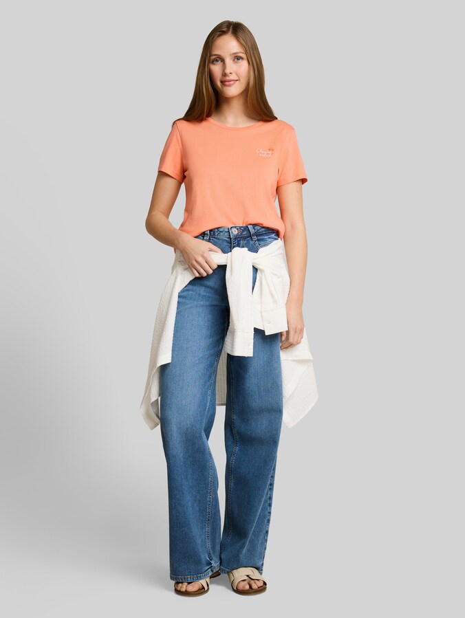 T-Shirt mit Stickerei von Denim Female, bright coral