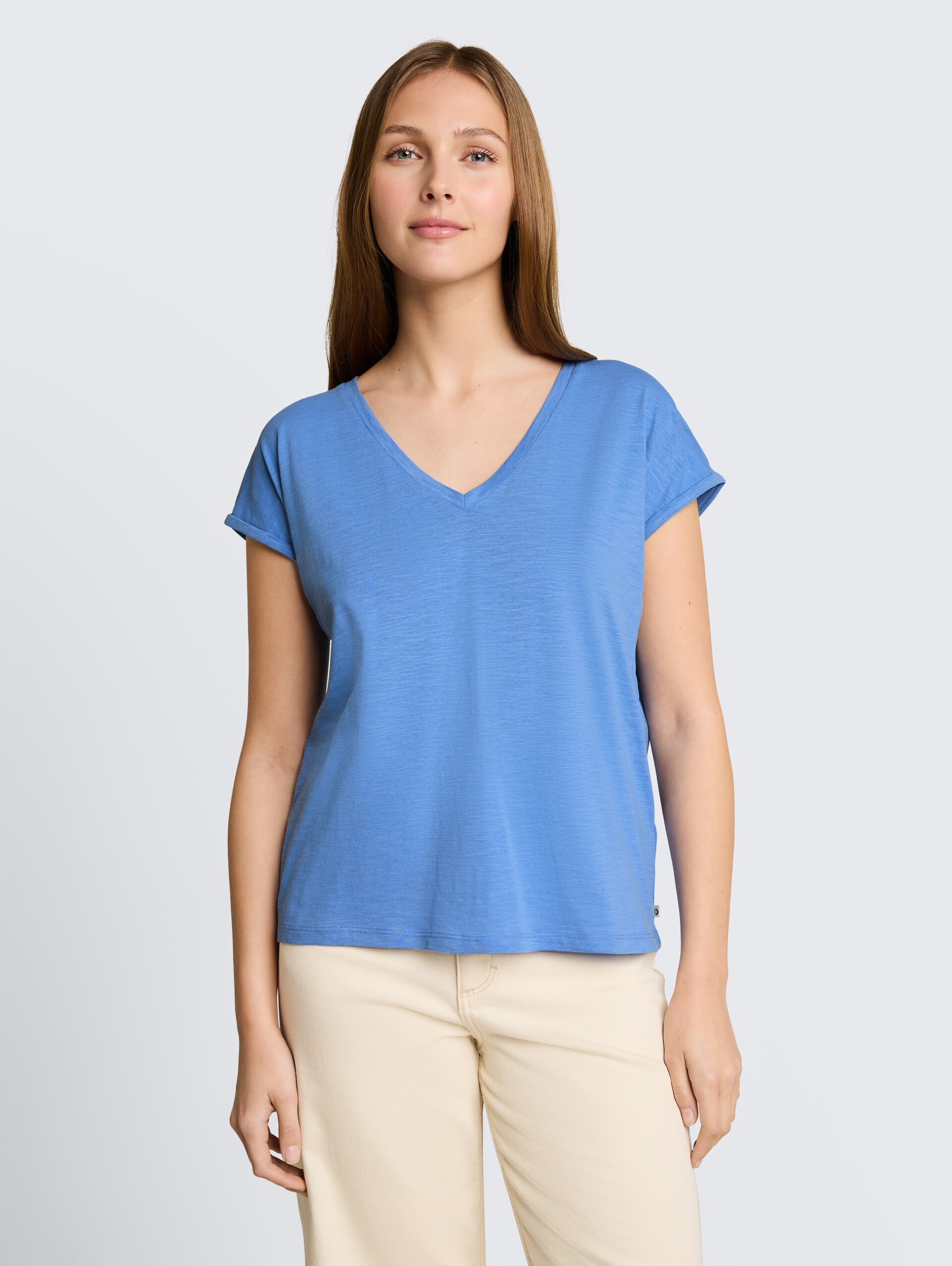 T-shirt van katoen - Bonnet Blue - Nek model vooraanzicht