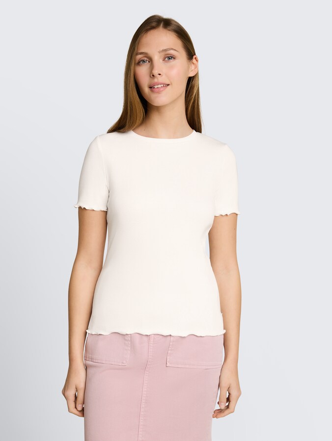 Slim Fit T-Shirt mit Rippstruktur von Denim Female, off white