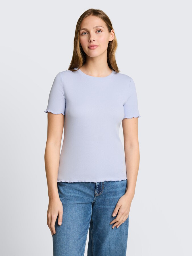 Slim Fit T-Shirt mit Rippstruktur von Denim Female, mountain sky blue