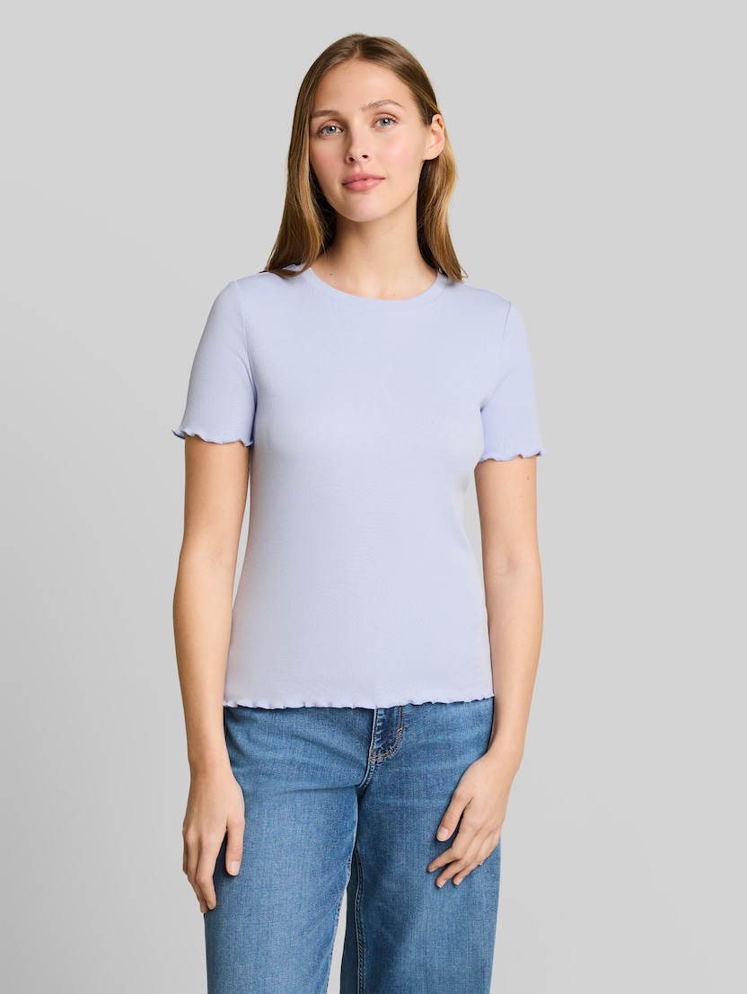 Slim-fit T-shirt with ribbed texture by Denim Female, mountain sky blue