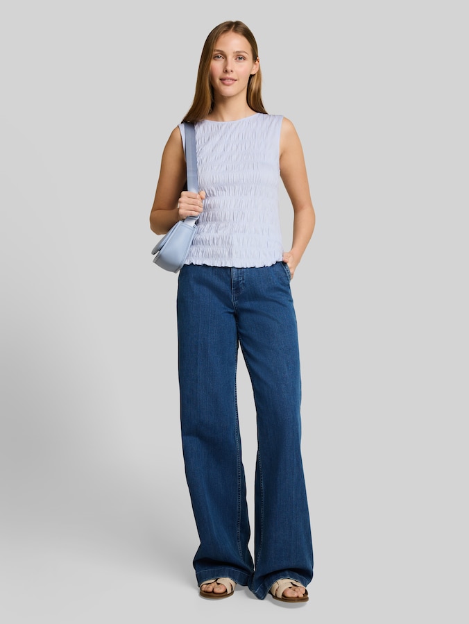 Gesmokte top met stretch door Denim Female, mountain sky blue
