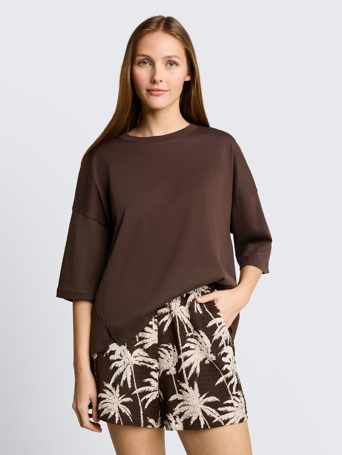 Boxy Fit T-Shirt aus Baumwolle von Denim Female, cool dark brown