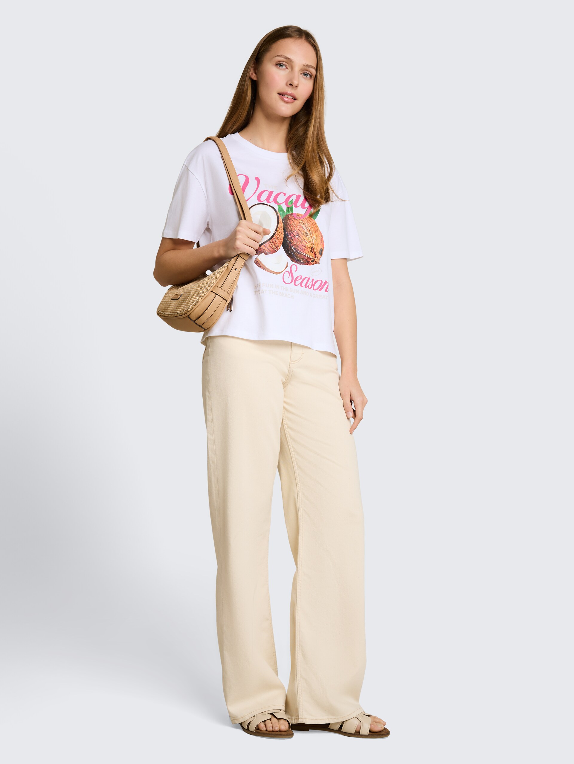 T-shirt met boxy fit en print - White - Model vooraanzicht