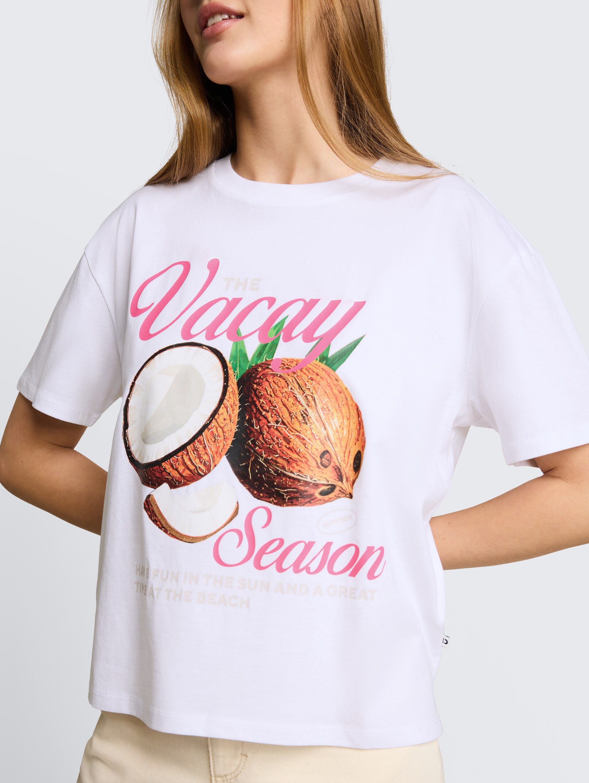 T-shirt met boxy fit en print - White - Detailaanzicht model