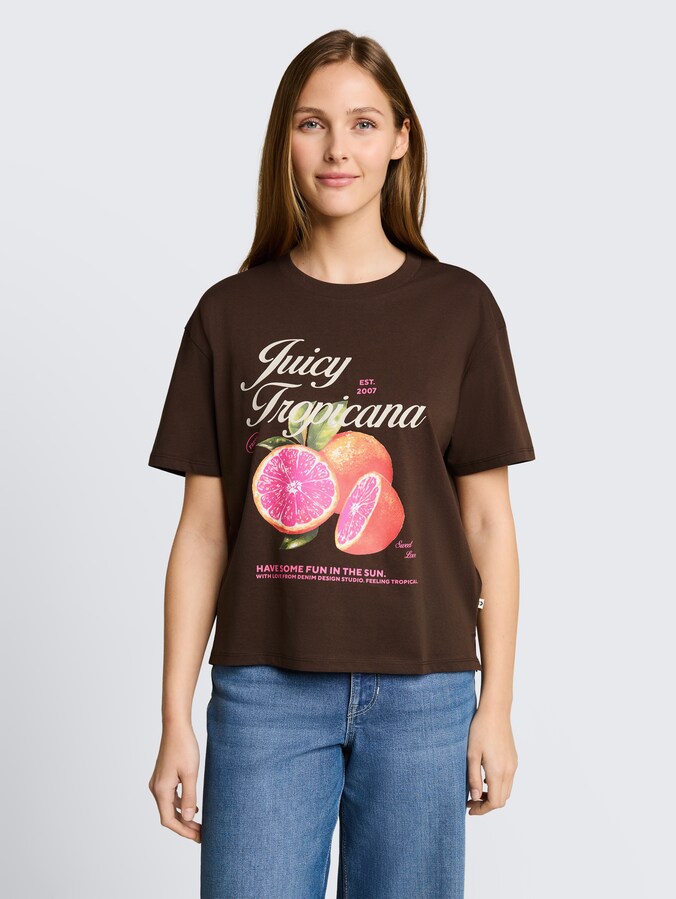 Boxy Fit T-Shirt mit Print von Denim Female, cool dark brown