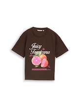 Geselecteerd, T-shirt met boxy fit en print door Tom Tailor, bruin