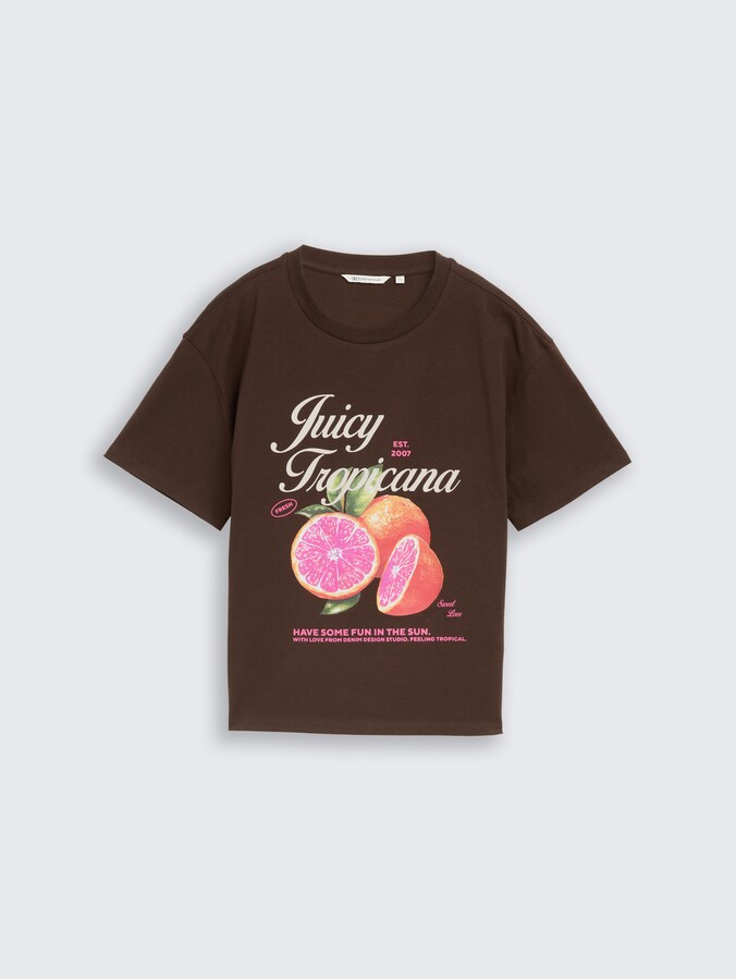 Boxy Fit T-Shirt mit Print von Denim Female, cool dark brown
