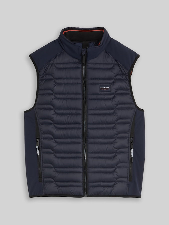 Hybride gewatteerd vest met opstaande kraag door Men, sky captain blue