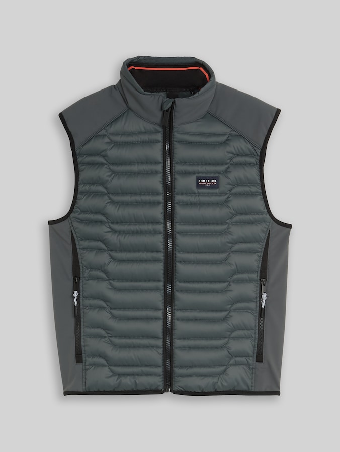 Hybride gewatteerd vest met opstaande kraag door Men, Darkest Olive