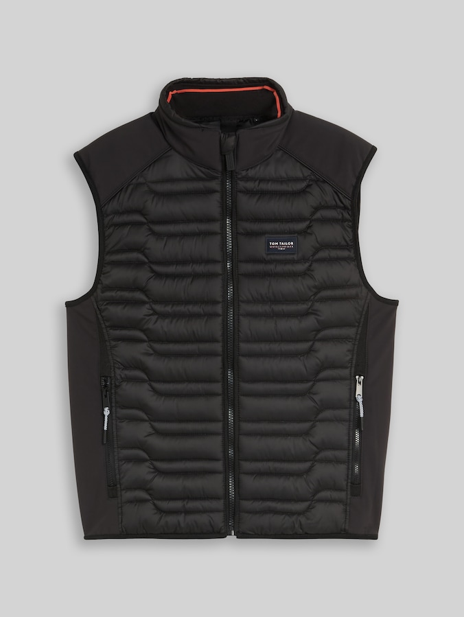 Hybride gewatteerd vest met opstaande kraag door Men, Black