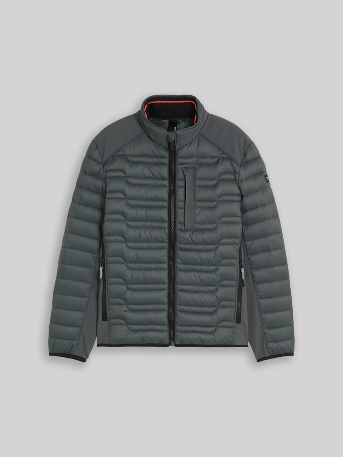 Lightweight hybrid quilted jacket with stand-up collar by Men, Darkest Olive