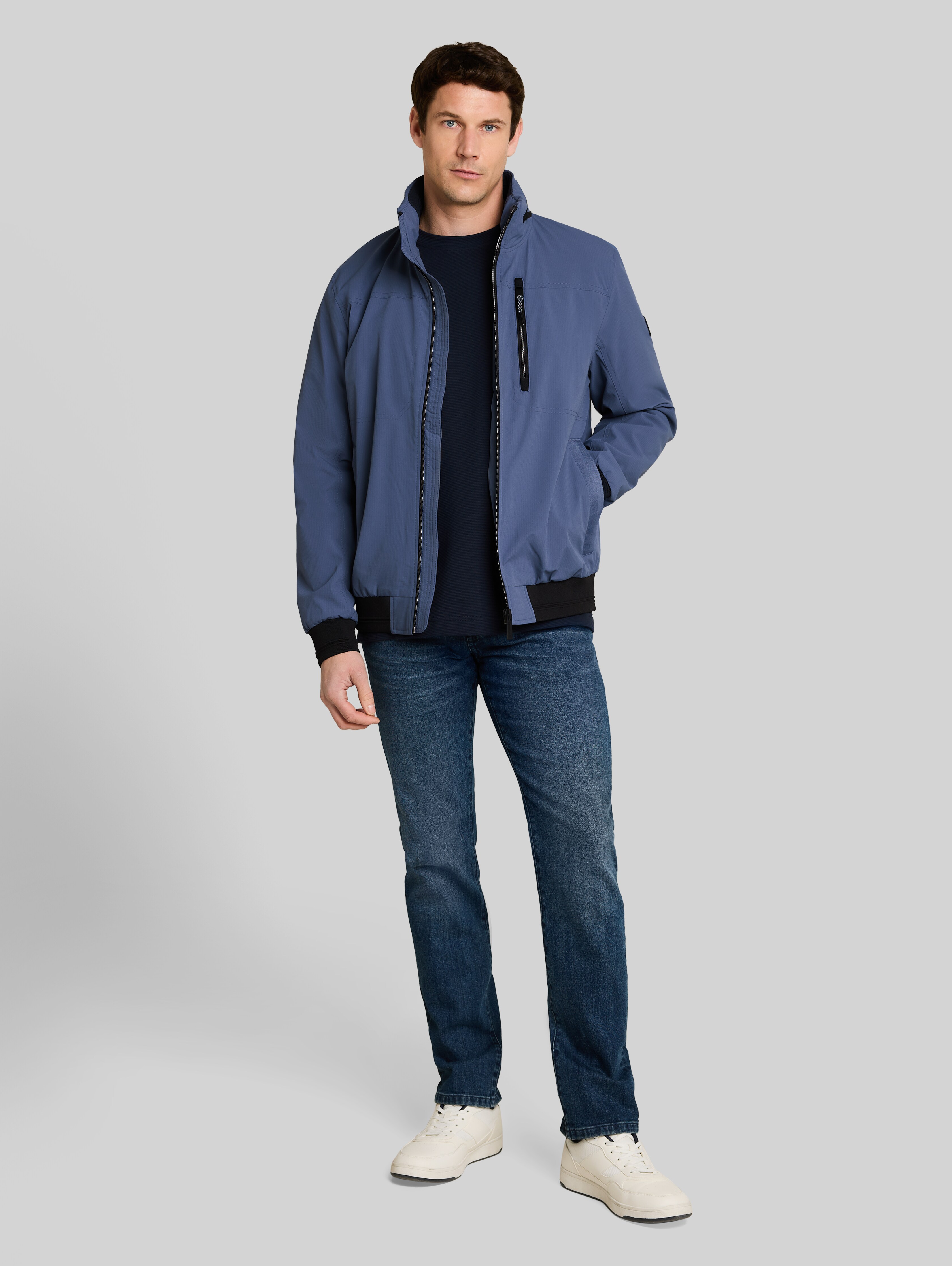 Blouson jacket with stowable hood in blue by Tom Tailor