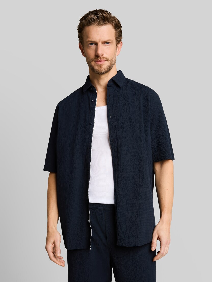 Comfort Fit Seersucker Kurzarmhemd von Men, sky captain blue