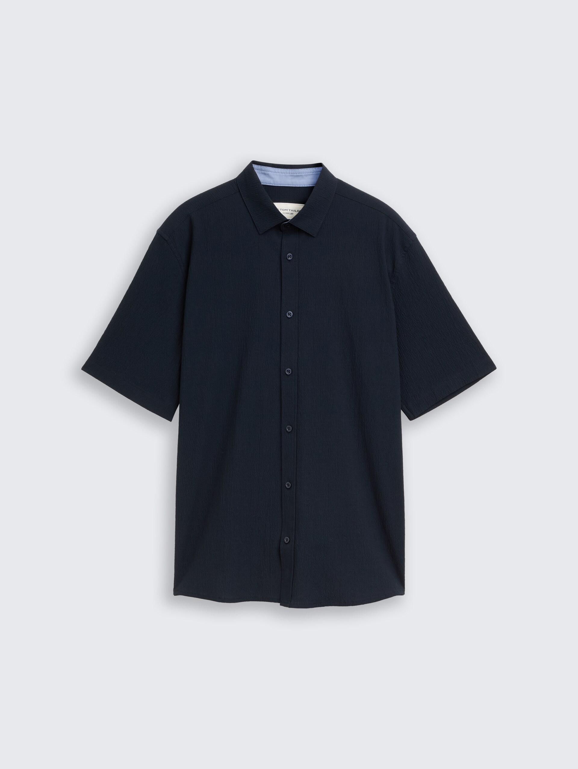 Comfort Fit seersucker overhemd met korte mouwen - sky captain blue - Product vooraanzicht