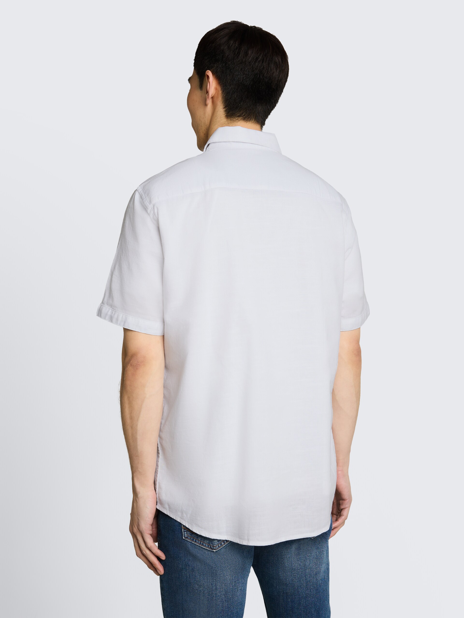 Regular fit katoenen overhemd met korte mouwen - White - Neklijn model-achteraanzicht
