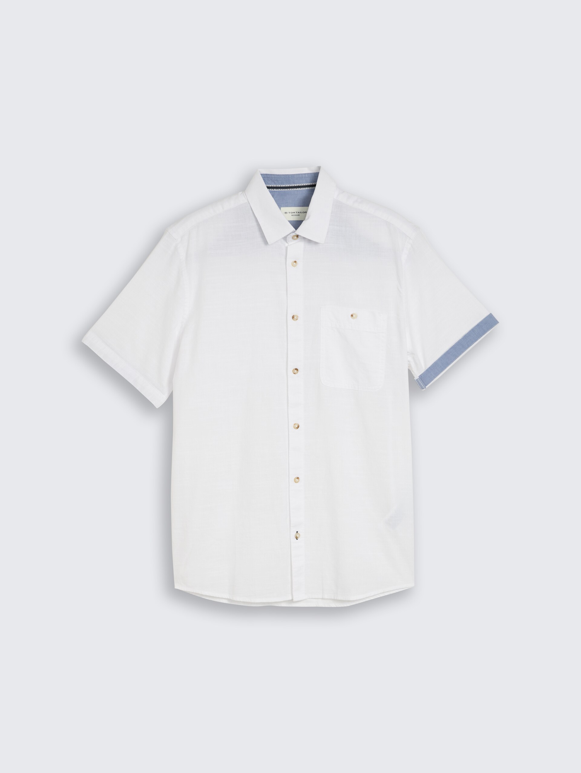 Regular fit katoenen overhemd met korte mouwen - White - Product vooraanzicht