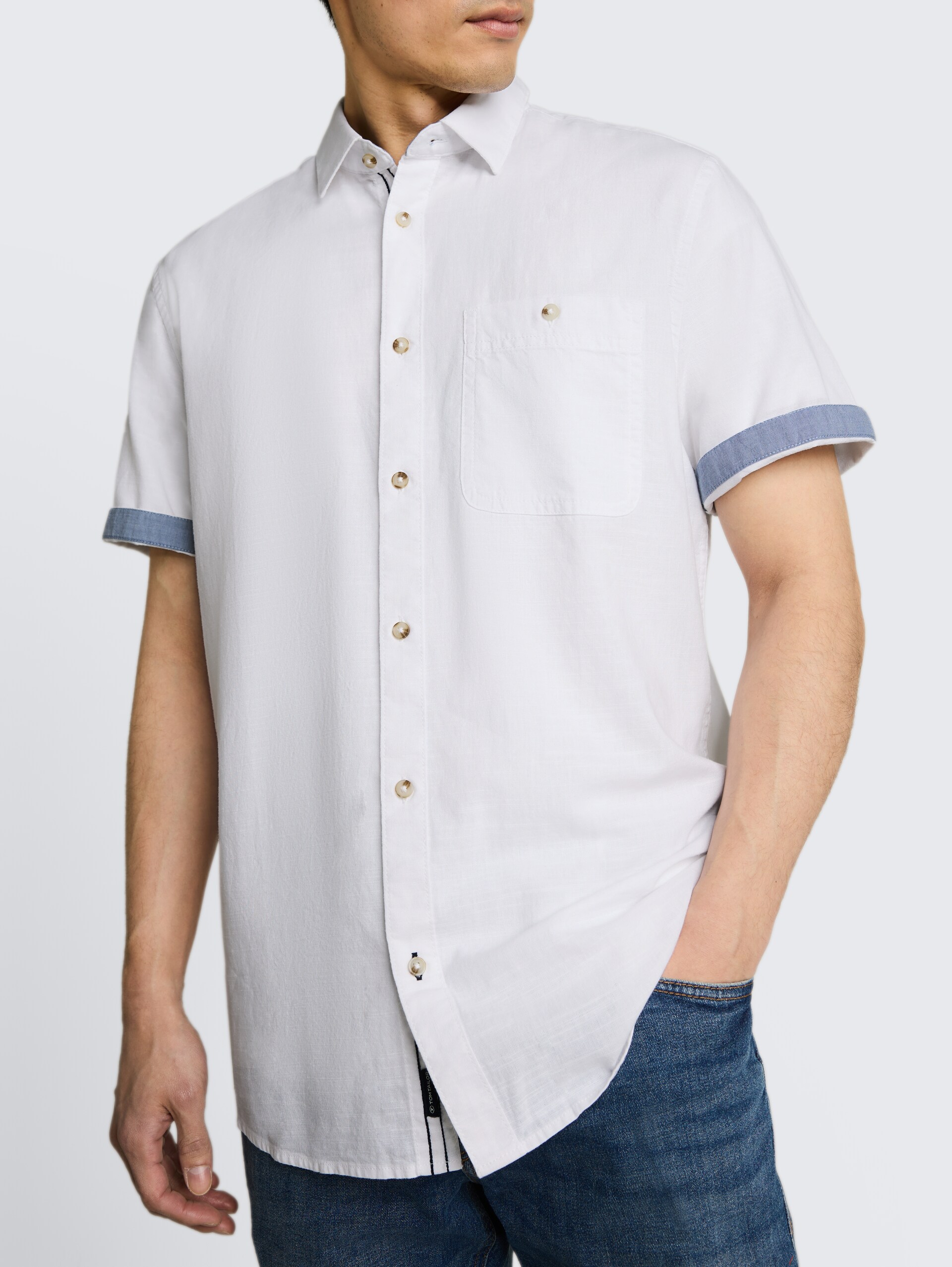 Regular fit katoenen overhemd met korte mouwen - White - Detailaanzicht model