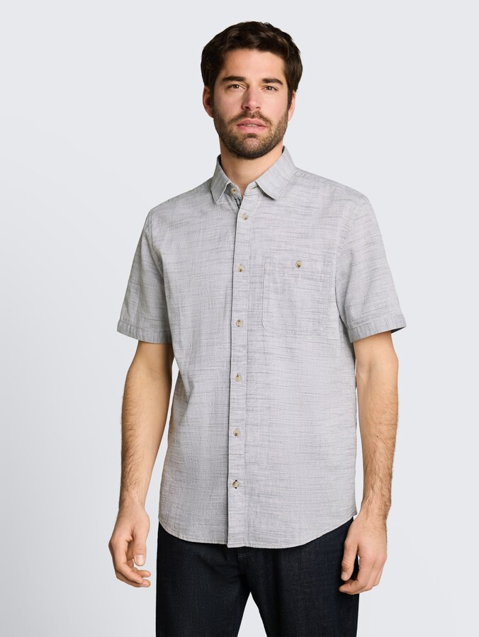 Regular Fit Kurzarmhemd aus Baumwolle von Men, leaf green horizontal stripe