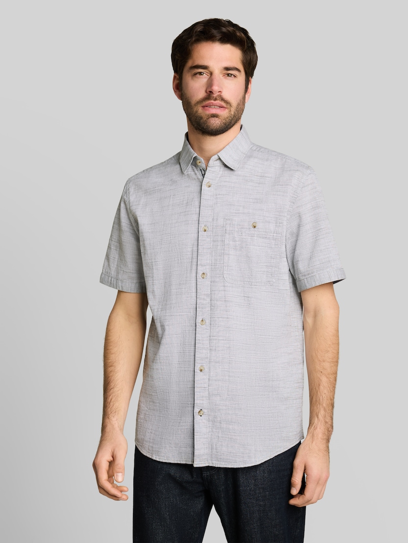 Regular Fit Kurzarmhemd aus Baumwolle von Men, leaf green horizontal stripe