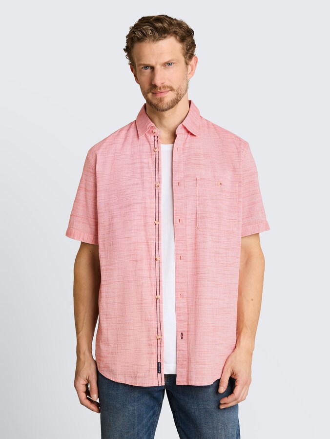 Regular Fit Kurzarmhemd aus Baumwolle von Men, orange red horizontal stripe