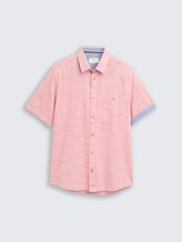 Regular fit katoenen overhemd met korte mouwen - orange red horizontal stripe - Product vooraanzicht