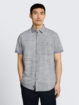 Chemise à manches courtes en coton, coupe regular - navy horizontal stripe - Découpe Vue de face du modèle
