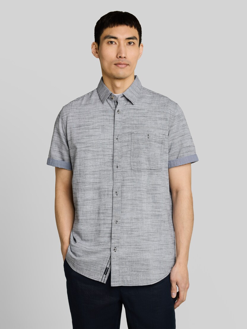 Regular Fit Kurzarmhemd aus Baumwolle von Men, navy horizontal stripe