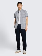 Chemise à manches courtes en coton, coupe regular - navy horizontal stripe - Vue de face du modèle