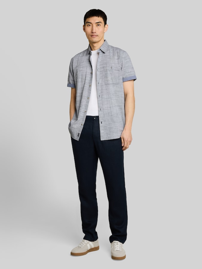 Regular Fit Kurzarmhemd aus Baumwolle von Men, navy horizontal stripe