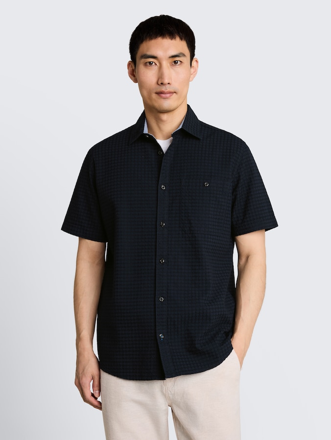 Regular Fit Jacquard Kurzarmhemd aus Baumwolle von Men, sky captain blue