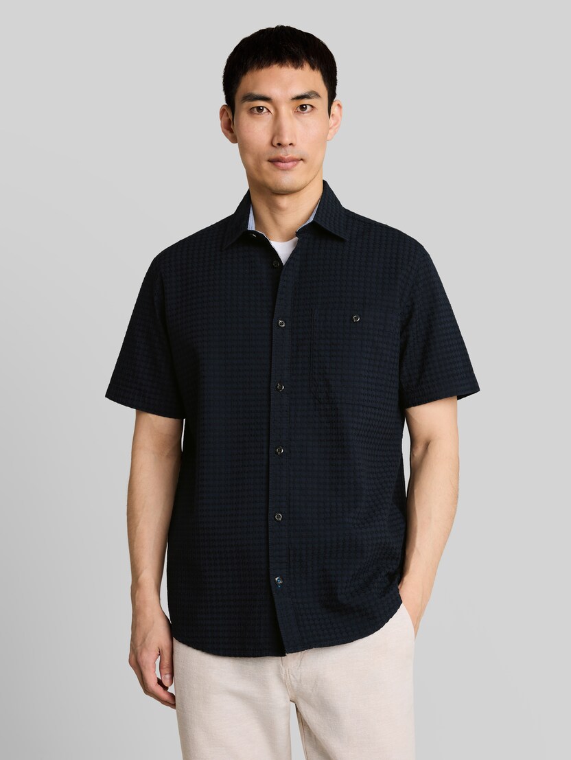 Regular Fit Jacquard Kurzarmhemd aus Baumwolle von Men, sky captain blue