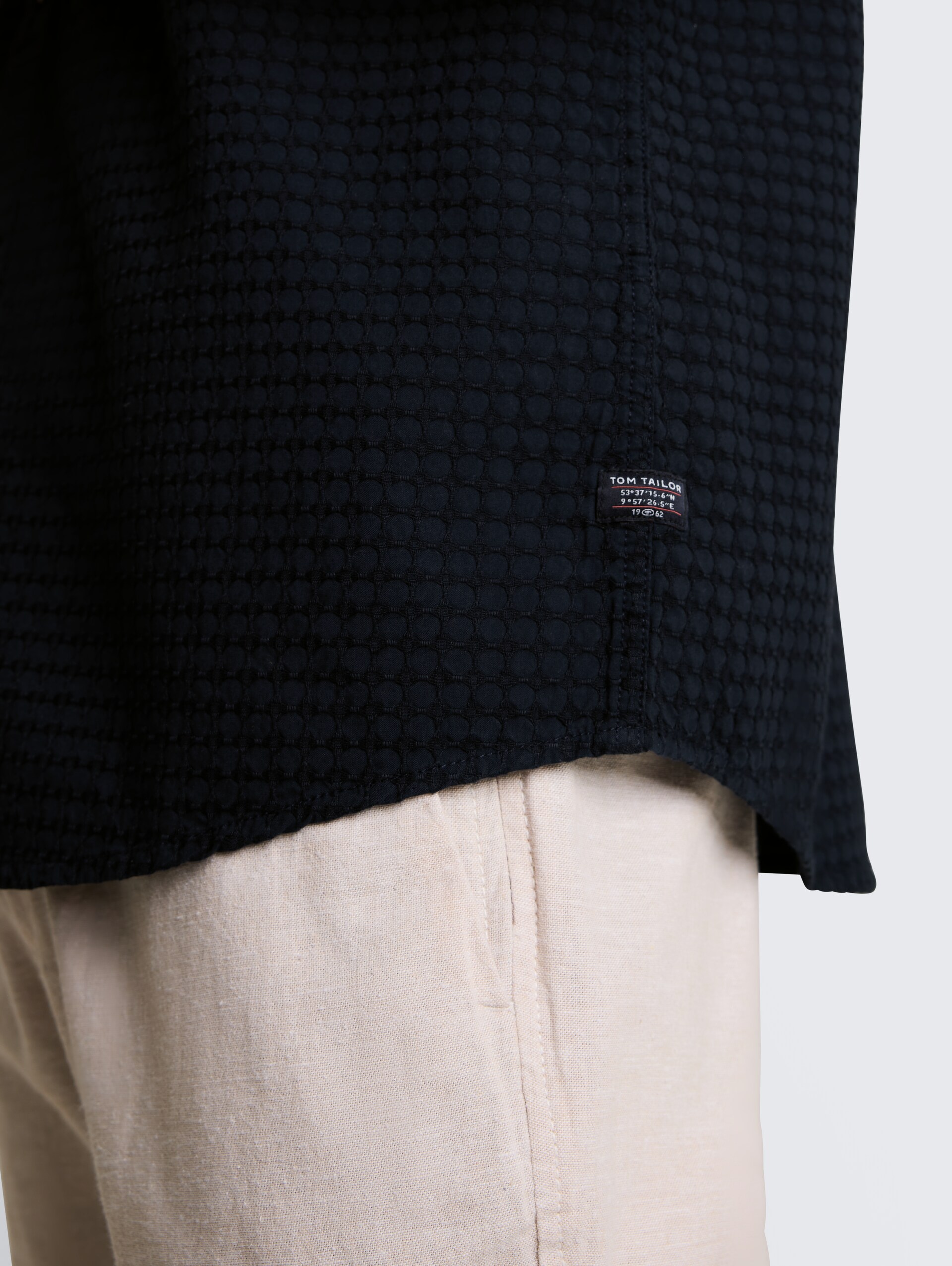 Regular fit jacquard katoenen overhemd met korte mouwen - sky captain blue - Detailaanzicht model