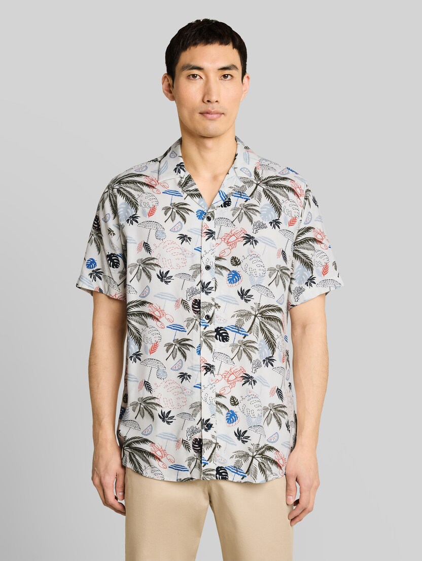 Regular fit resort-overhemd met korte mouwen van viscose door Men, off white beach design