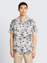 Regular fit resort-overhemd met korte mouwen van viscose - off white beach design - Nek model vooraanzicht